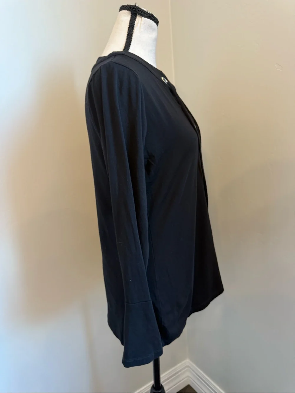 Michael Kors Black Lace Up Tunic Top Rhinestone Grommet Bell Sleeve S